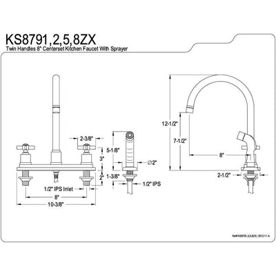 Kingston Brass KS8798ZX 8" Centerset Kitchen Faucet Satin Nickel