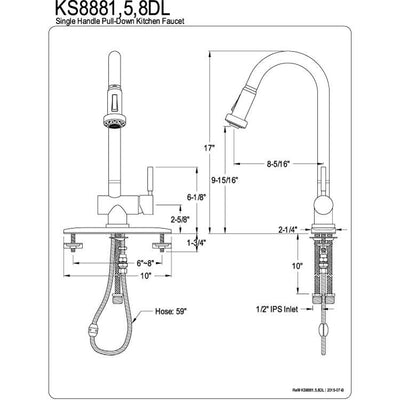 Kingston Concord Chrome 1 Handle Pull-Down Sprayer Kitchen Faucet KS8881DL