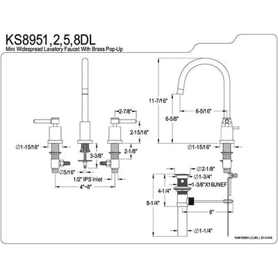 Kingston Brass Concord Chrome 2 Handle Mini Widespread Bathroom Faucet KS8951DL