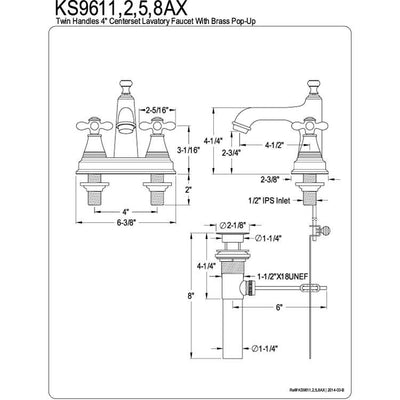 Kingston Satin Nickel 2 Handle 4" Centerset Bathroom Faucet w Pop-up KS9618AX