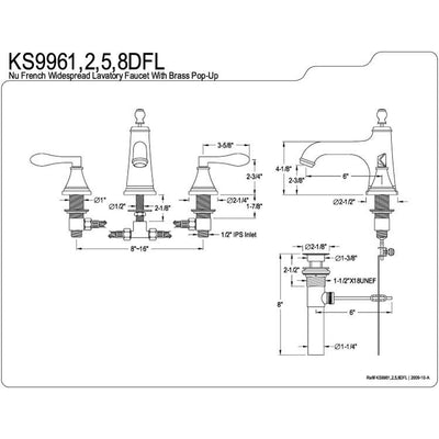 Kingston Chrome NuFrench widespread Bathroom faucet with brass pop up KS9961DFL