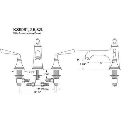 Kingston Brass Silver Sage Chrome Widespread Bathroom Lavatory Faucet KS9961ZL