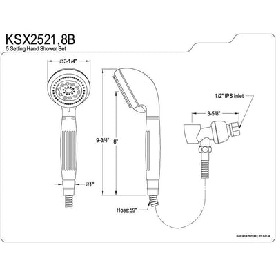 Kingston Brass Chrome 5 Setting Hand Shower Head Faucet with Hose KSX2521B