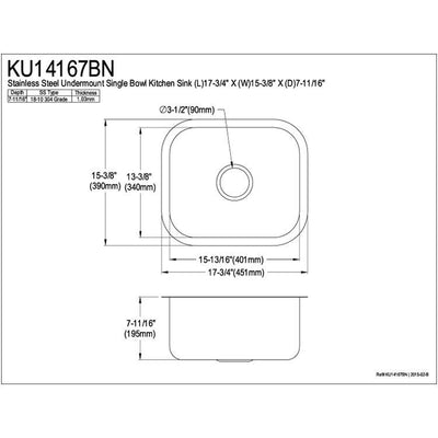 Kingston Brushed Nickel Gourmetier Single Bowl Undermount Kitchen Sink KU14167BN