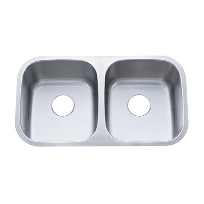 Brushed Nickel Gourmetier Double Bowl Undermount Kitchen Sink KU32188DBN