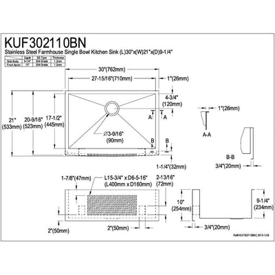 Brushed Nickel Single Bowl Farmhouse Undermount Kitchen Sink KUF302110BN