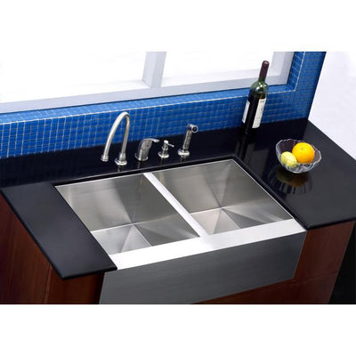 Brushed Nickel Double Bowl Farmhouse Undermount Kitchen Sink KUF332010DBN