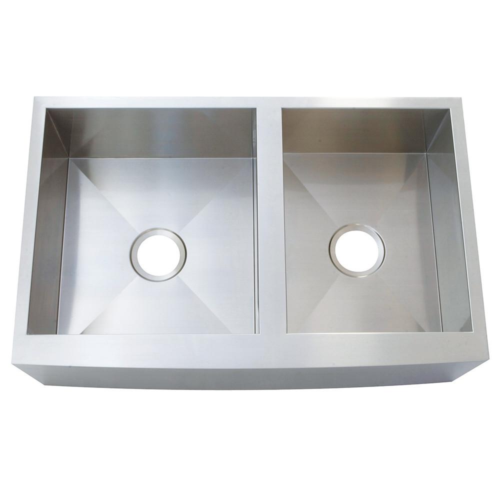 Brushed Nickel Double Bowl Farmhouse Undermount Kitchen Sink KUF3321108DBN