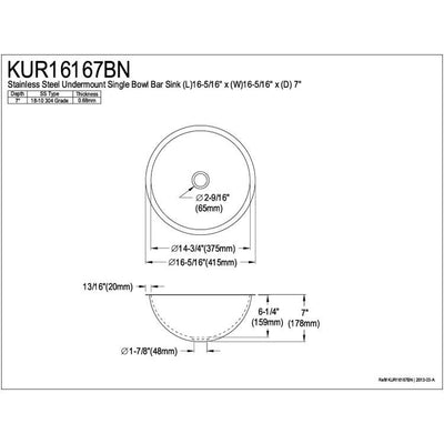 Kingston Brushed Nickel Single Bowl Round Undermount Kitchen Sink KUR16167BN