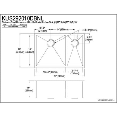 Brushed Nickel Gourmetier Double Bowl Undermount Kitchen Sink KUS292010DBNL