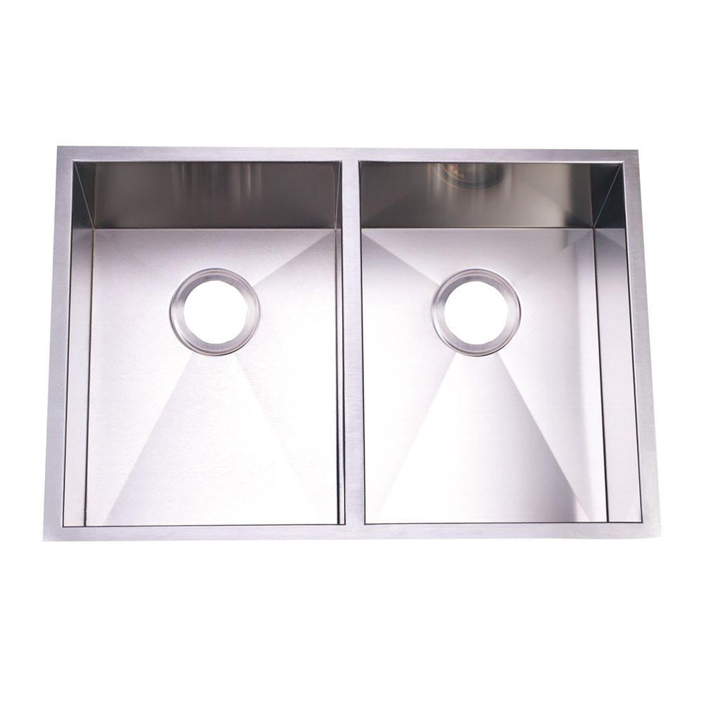 Brushed Nickel Gourmetier Double Bowl Undermount Kitchen Sink KUS292010DBN