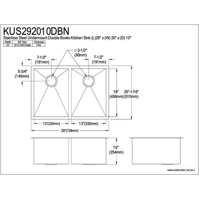 Brushed Nickel Gourmetier Double Bowl Undermount Kitchen Sink KUS292010DBN