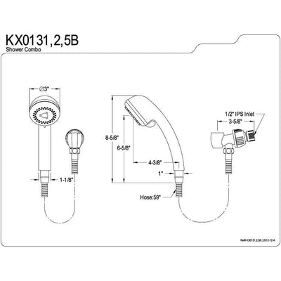 Kingston White 3 Setting Adjustable Hand Shower w/ Stainless Steel Hose KX0131B