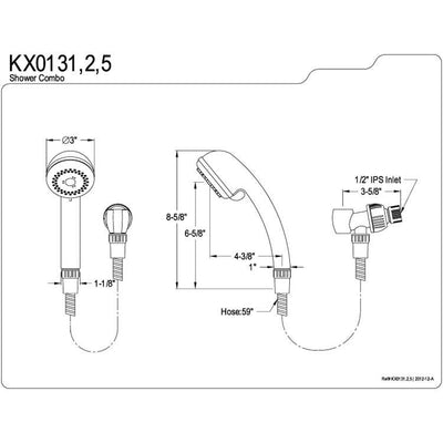 Kingston Brass Chrome 3 Setting Adjustable Hand Shower Head Faucet KX0132