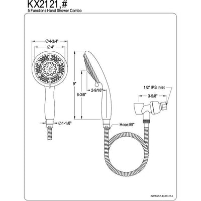 Kingston Brass Chrome 5 Function Handheld Shower Head Spray with Hose KX2121