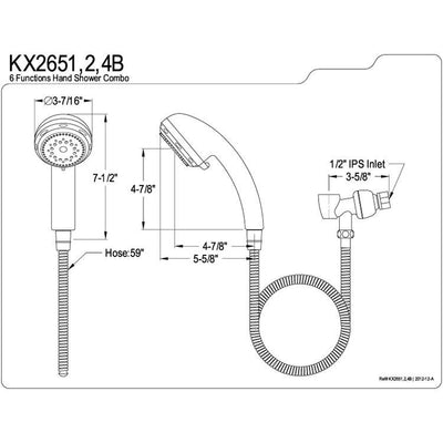 Kingston Brass Chrome 6 Function Handheld Shower w Stainless Steel Hose KX2652B