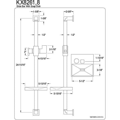 Kingston Brass Chrome 23.6" Square Shower Slide Bar with Soap Dish KX8261