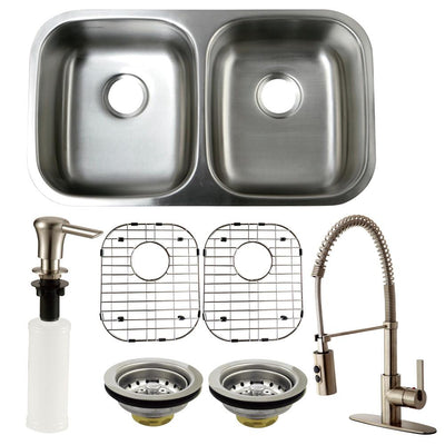 Stainless Steel Undermount Double Bowl Kitchen Sink, Faucet and Accessory Combo