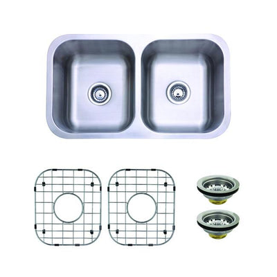 Stainless Steel Undermount Double Bowl Kitchen Sink Package w/ Strainer & Grid