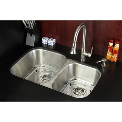 Stainless Steel Undermount Double Bowl Kitchen Sink, Faucet, Accessory Combo KZGKUD3221PF