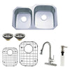 Stainless Steel Undermount Double Bowl Kitchen Sink, Faucet & Accessory Combo KZGKUD3221RHF