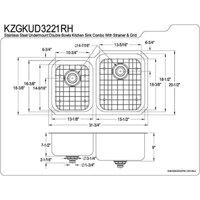 Stainless Steel Undermount Double Bowl Kitchen Sink Combo with Strainer and Grid