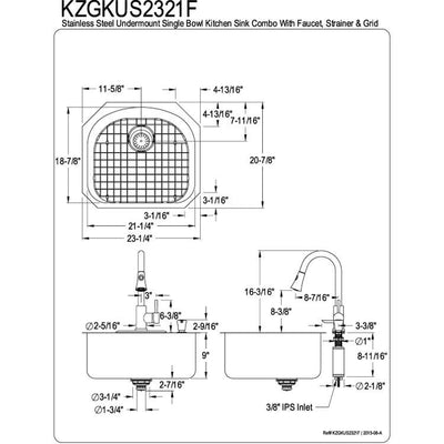 Undermount 1 Bowl Kitchen Sink & Faucet Combo w/ Strainer, Grid, Soap Dispenser