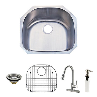 Undermount 1 Bowl Kitchen Sink & Faucet Combo w/ Strainer, Grid, Soap Dispenser