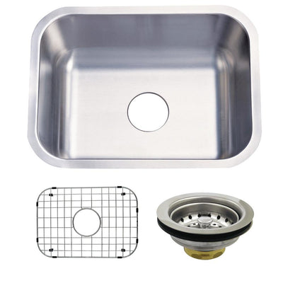 Stainless Steel Undermount Single Bowl Kitchen Sink w Grid Rack and Strainer