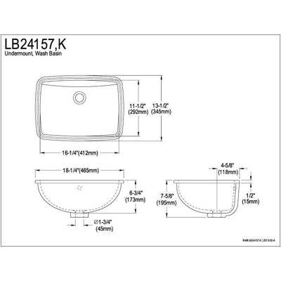 Kingston Forum Black China Undermount Bathroom Sink with Overflow Hole LB24157K