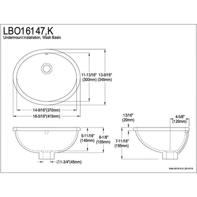 Marina Black China Undermount Bathroom Sink with Overflow Hole LBO16147K