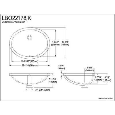 Courtyard Black China Undermount Bathroom Sink with Overflow Hole LBO22178K