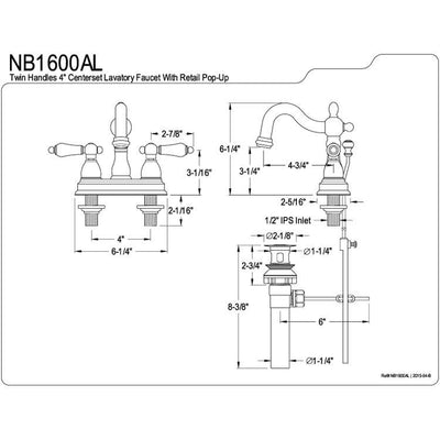 Kingston Water Onyx Black Nickel finish Centerset Bathroom Sink Faucet NB1600AL