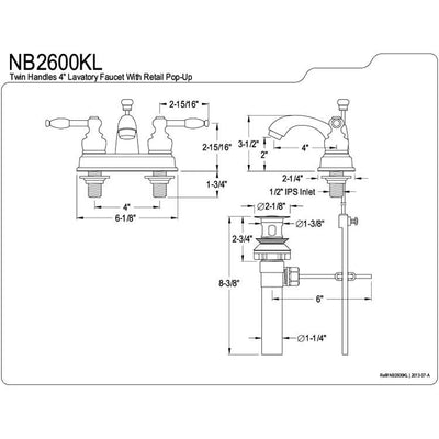 Kingston Water Onyx Black Nickel finish Centerset Bathroom Sink Faucet NB2600KL