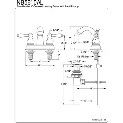 Kingston Water Onyx Black Nickel finish Centerset Bathroom Sink Faucet NB5610AL