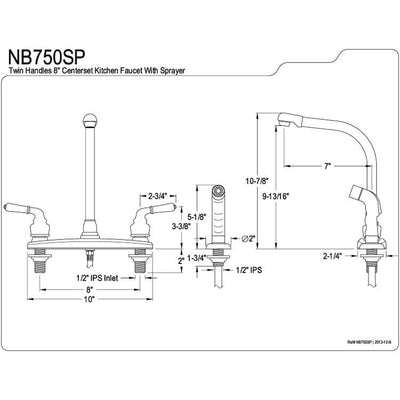 Kingston Water Onyx Black Nickel finish Centerset Kitchen Faucet w Spray NB750SP