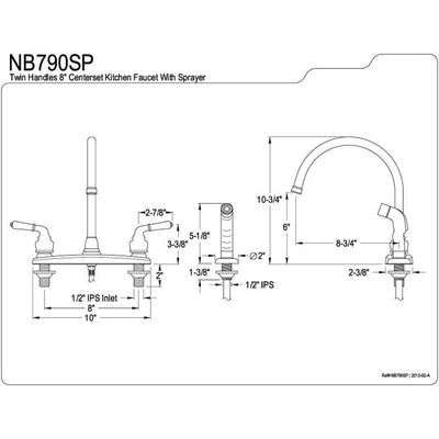 Kingston Water Onyx Black Nickel finish Centerset Kitchen Faucet w Spray NB790SP