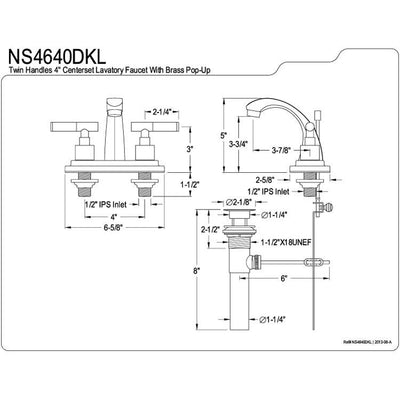 Kingston Water Onyx Black Nickel finish Centerset Bathroom Sink Faucet NS4640DKL