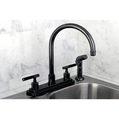 Kingston Water Onyx Black Nickel Centerset Kitchen Faucet w Spray NS8790DKLSP