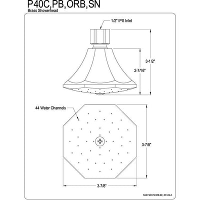 Kingston Brass Showerheads Chrome 3-3/4" Octagon Shower Head P40C