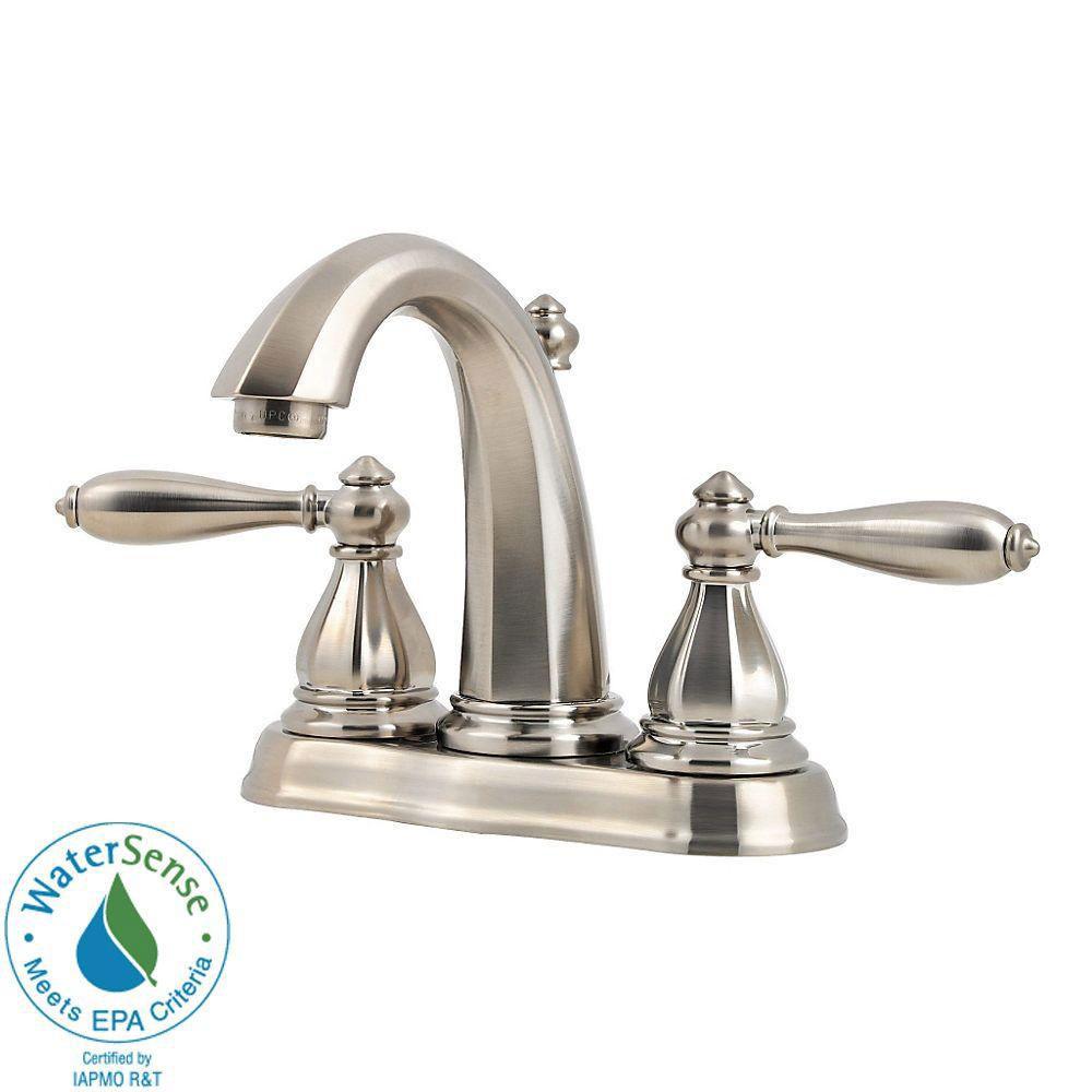 Price Pfister Portola 4 inch Centerset 2-Handle High-Arc Bathroom Faucet in Brushed Nickel 490487