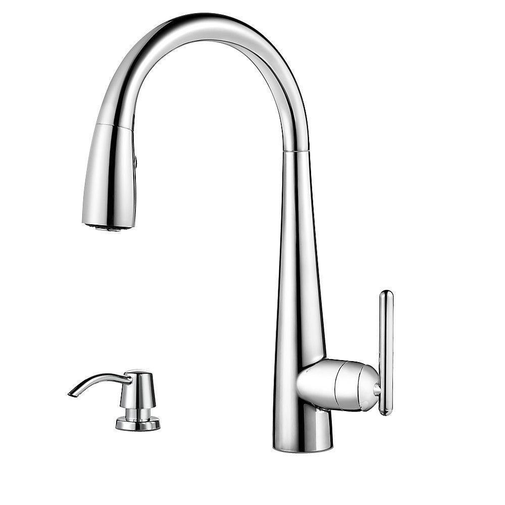 Price Pfister Lita Single-Handle Pull-Down Sprayer Kitchen Faucet with Soap Dispenser in Polished Chrome 642756