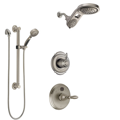 Delta Victorian Stainless Steel Finish Shower System with Temp2O Control Handle, Diverter, Dual Showerhead, and Hand Shower with Grab Bar SS14001SS10