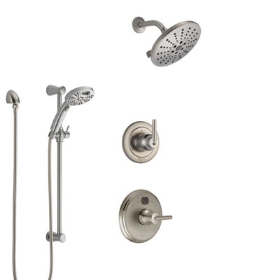 Delta Trinsic Stainless Steel Finish Shower System with Temp2O Control Handle, 3-Setting Diverter, Showerhead, and Hand Shower w/ Slidebar SS14002SS7