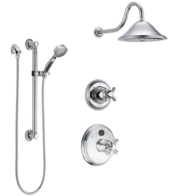 Delta Cassidy Chrome Finish Shower System with Temp2O Control Handle, 3-Setting Diverter, Showerhead, and Hand Shower with Grab Bar SS140031