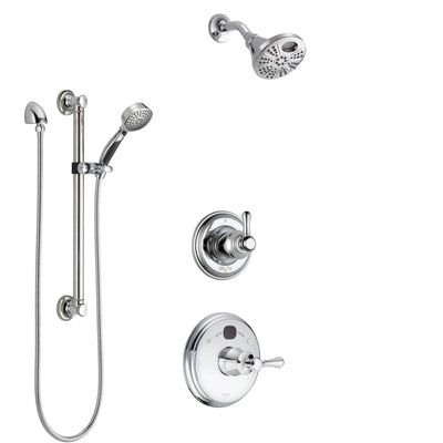 Delta Cassidy Chrome Finish Shower System with Temp2O Control Handle, 3-Setting Diverter, Showerhead, and Hand Shower with Grab Bar SS140045