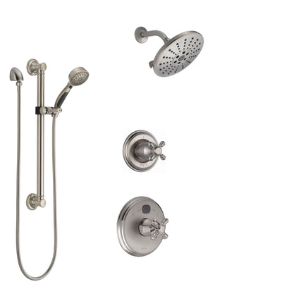 Delta Cassidy Stainless Steel Finish Shower System with Temp2O Control Handle, 3-Setting Diverter, Showerhead, and Hand Shower w/ Grab Bar SS14004SS8