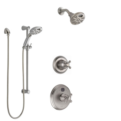 Delta Cassidy Stainless Steel Finish Shower System with Temp2O Control Handle, 3-Setting Diverter, Showerhead, and Hand Shower w/ Slidebar SS14004SS9