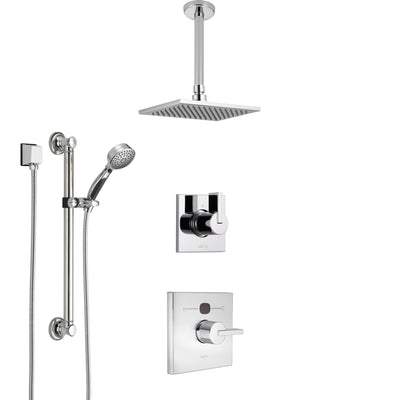 Delta Vero Chrome Finish Shower System with Temp2O Control Handle, 3-Setting Diverter, Ceiling Mount Showerhead, and Hand Shower w/ Grab Bar SS140114