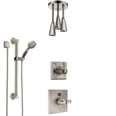 Delta Dryden Stainless Steel Finish Shower System with Temp2O Control, Diverter, Ceiling Mount Showerhead, and Hand Shower with Grab Bar SS14011SS4